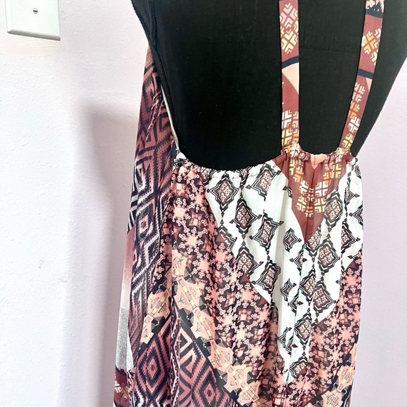 Bar III Red Orange/ brown bohemian Halter Sheath Maxi Dress large - Picture 7 of 11